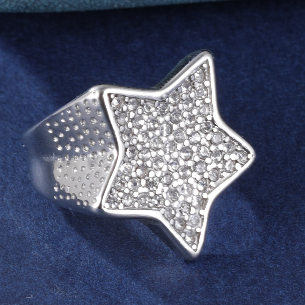 Stainless Steel Ring With Star-Set Diamonds Shining Design丨G002088