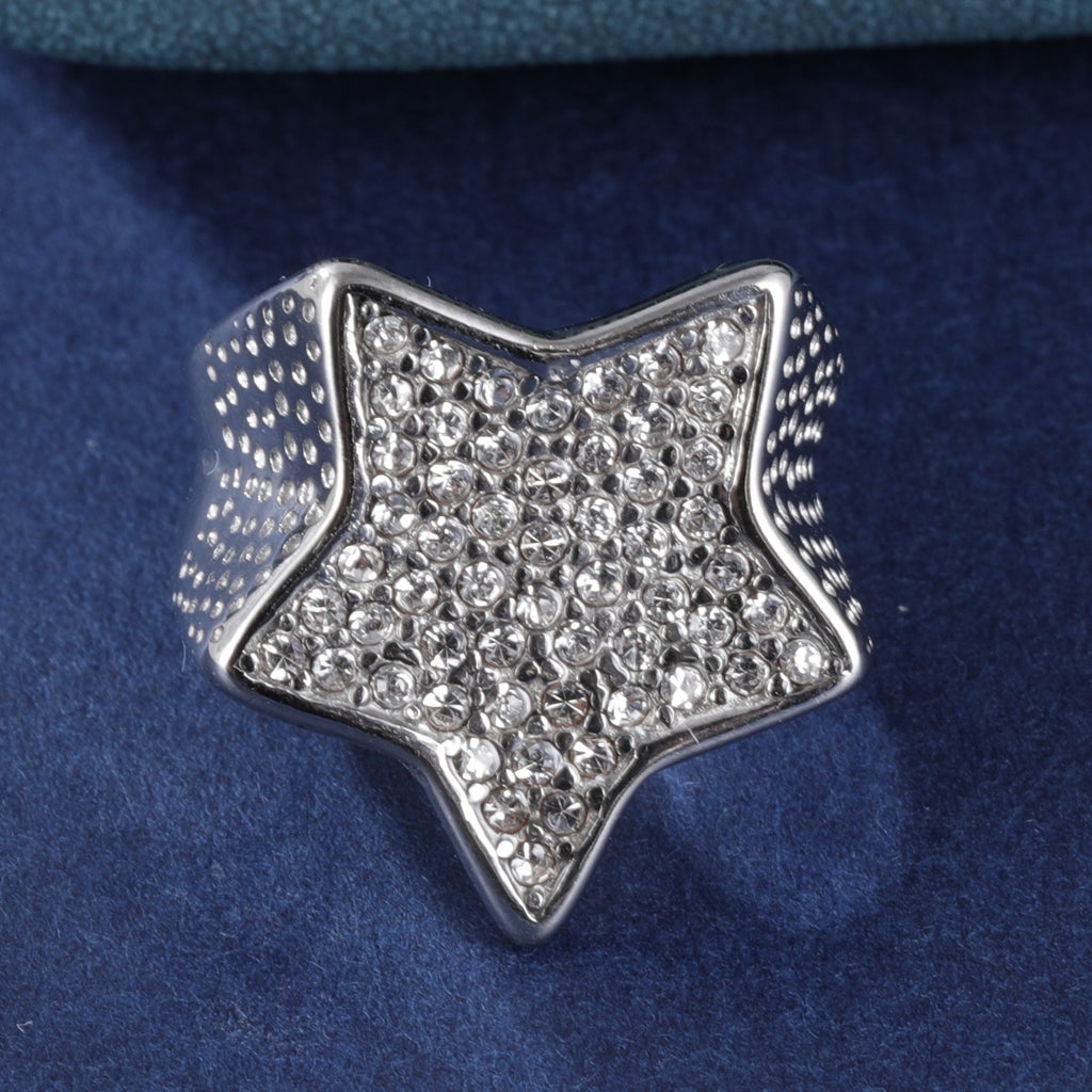 Stainless Steel Ring With Star-Set Diamonds Shining Design丨G002088