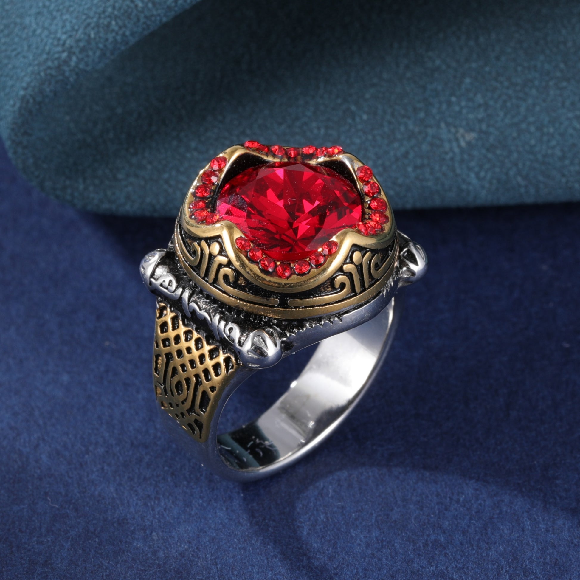 Ruby Inlaid Stainless Steel Men's Ring | K002777