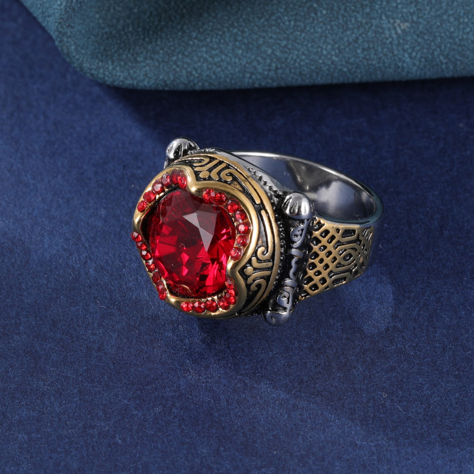 Ruby Inlaid Stainless Steel Men's Ring | K002777