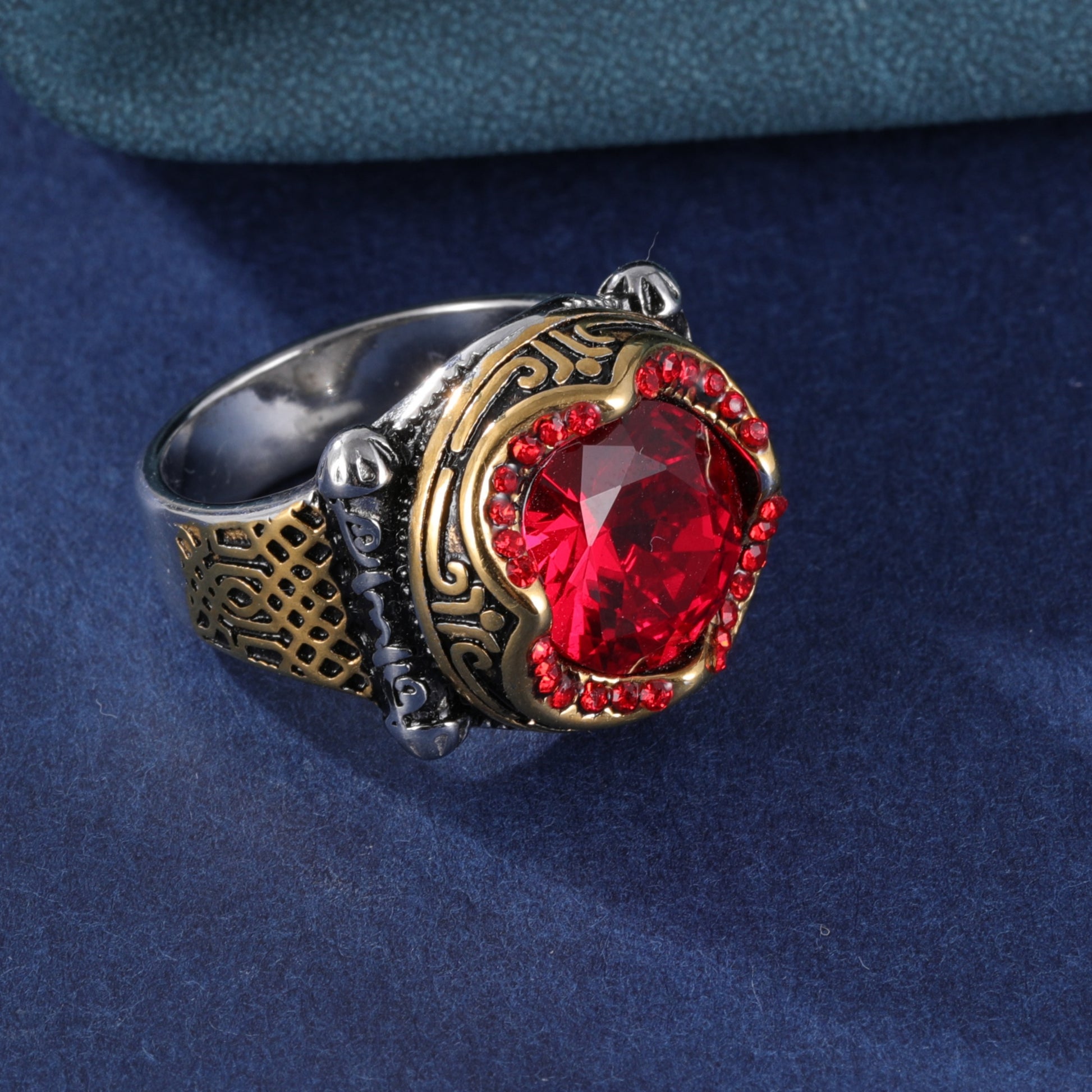 Ruby Inlaid Stainless Steel Men's Ring | K002777