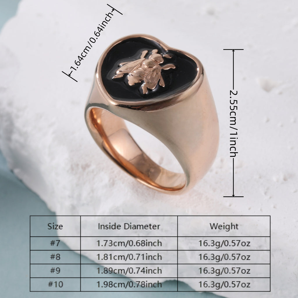 Vintage Insect Pattern Rose Hip Hop Gold Stainless Steel Ring | K07101