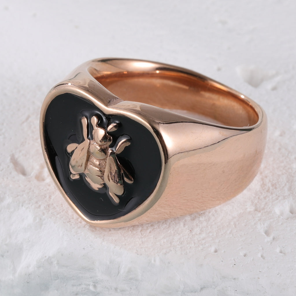 Vintage Insect Pattern Rose Hip Hop Gold Stainless Steel Ring | K07101