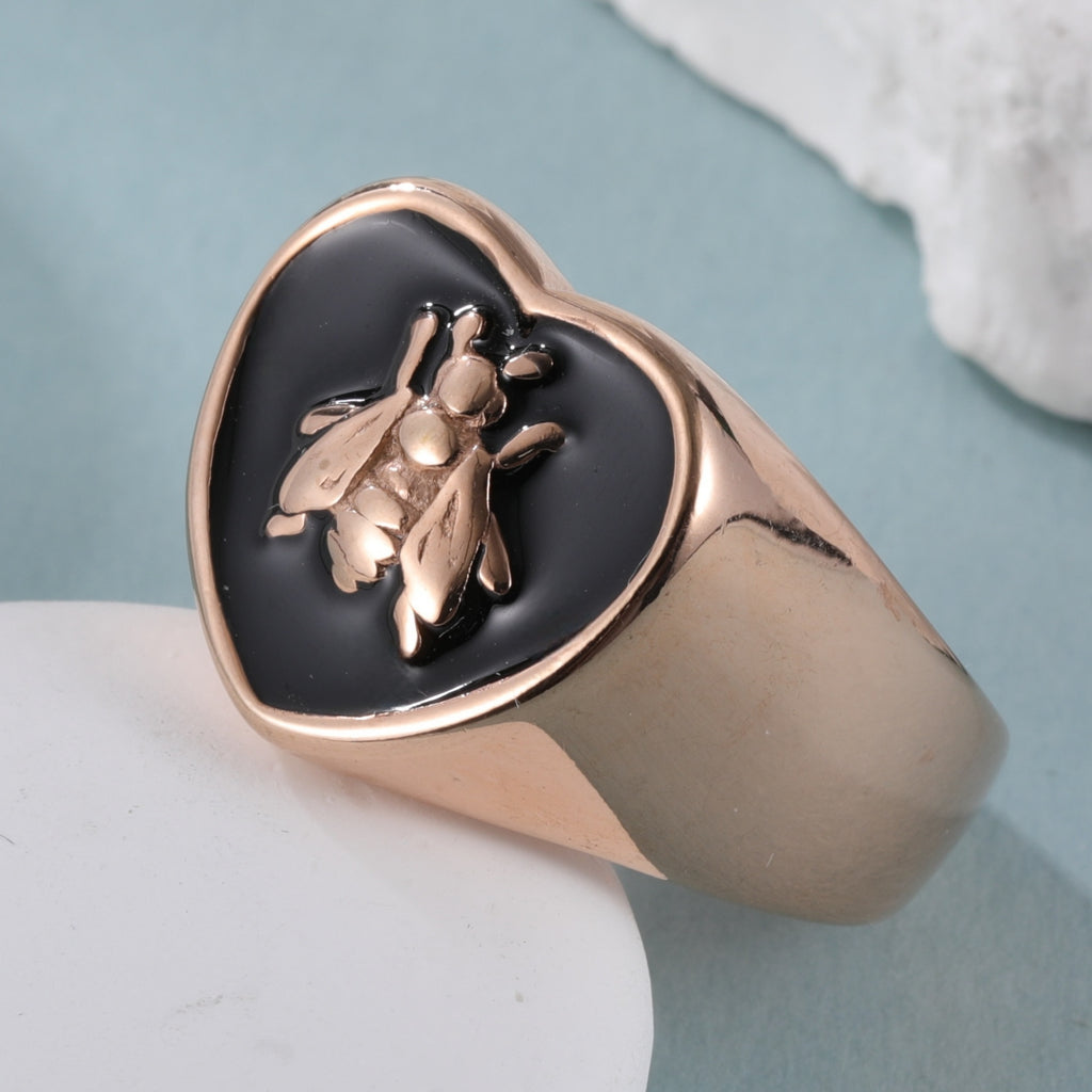 Vintage Insect Pattern Rose Hip Hop Gold Stainless Steel Ring | K07101