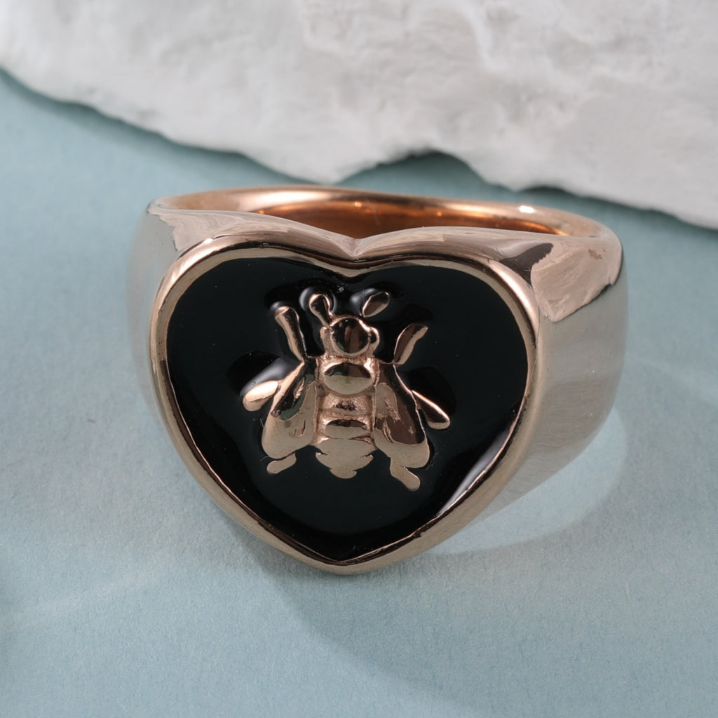 Vintage Insect Pattern Rose Hip Hop Gold Stainless Steel Ring | K07101