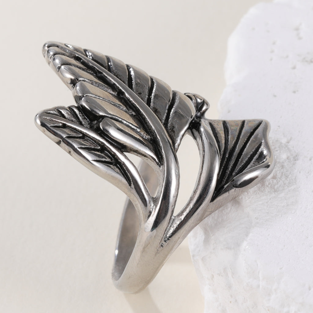 Simple Natural Leaf Silver Stainless Steel Women's Ring丨K07151