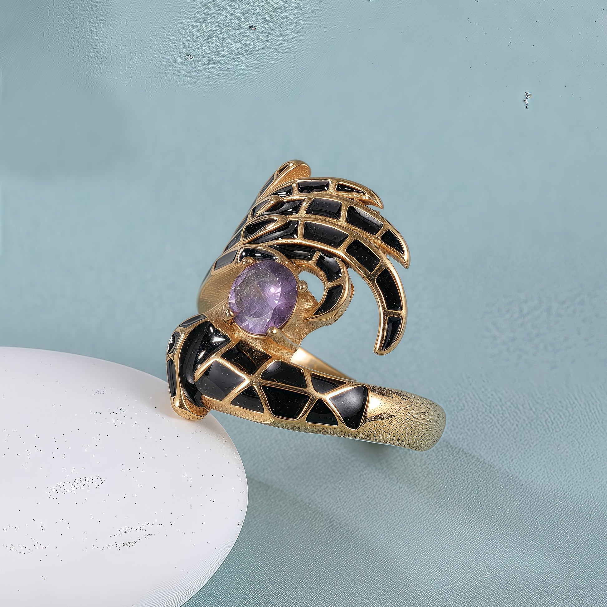 Creative Gemstone and Black Enamel Stainless Steel Women's Ring丨C-309