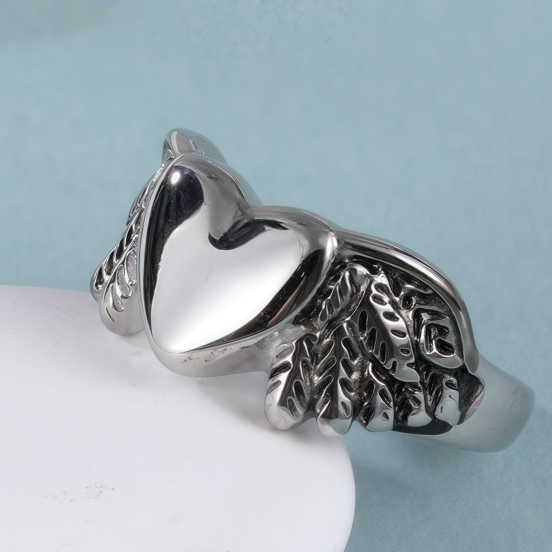 Heart and Wings Design Silver Unisex Stainless Steel Ring丨G002749