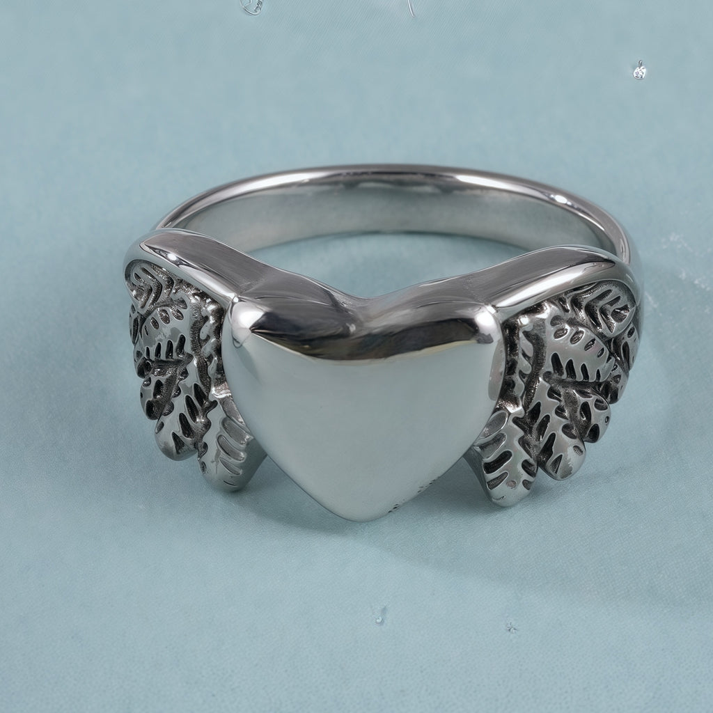 Heart and Wings Design Silver Unisex Stainless Steel Ring丨G002749
