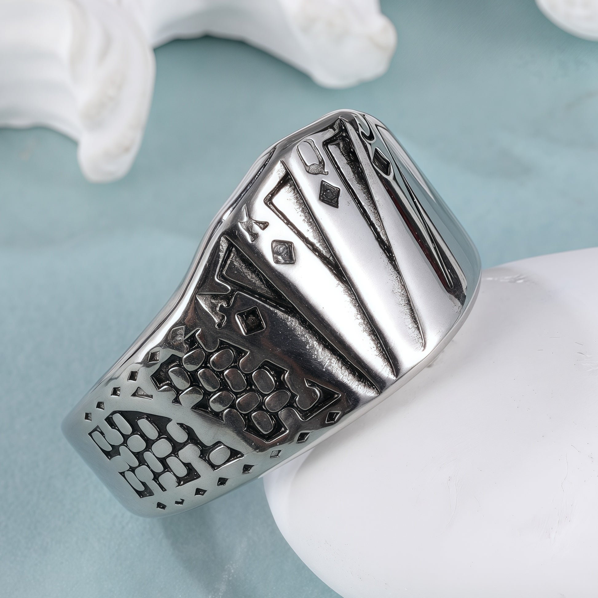 Geometric and Fan Design Stainless Steel Ring with Unique Geometric Patterns and Fan Carving, Modern Stylish Style, Perfect Fashion Ring for Men, Ideal Gift