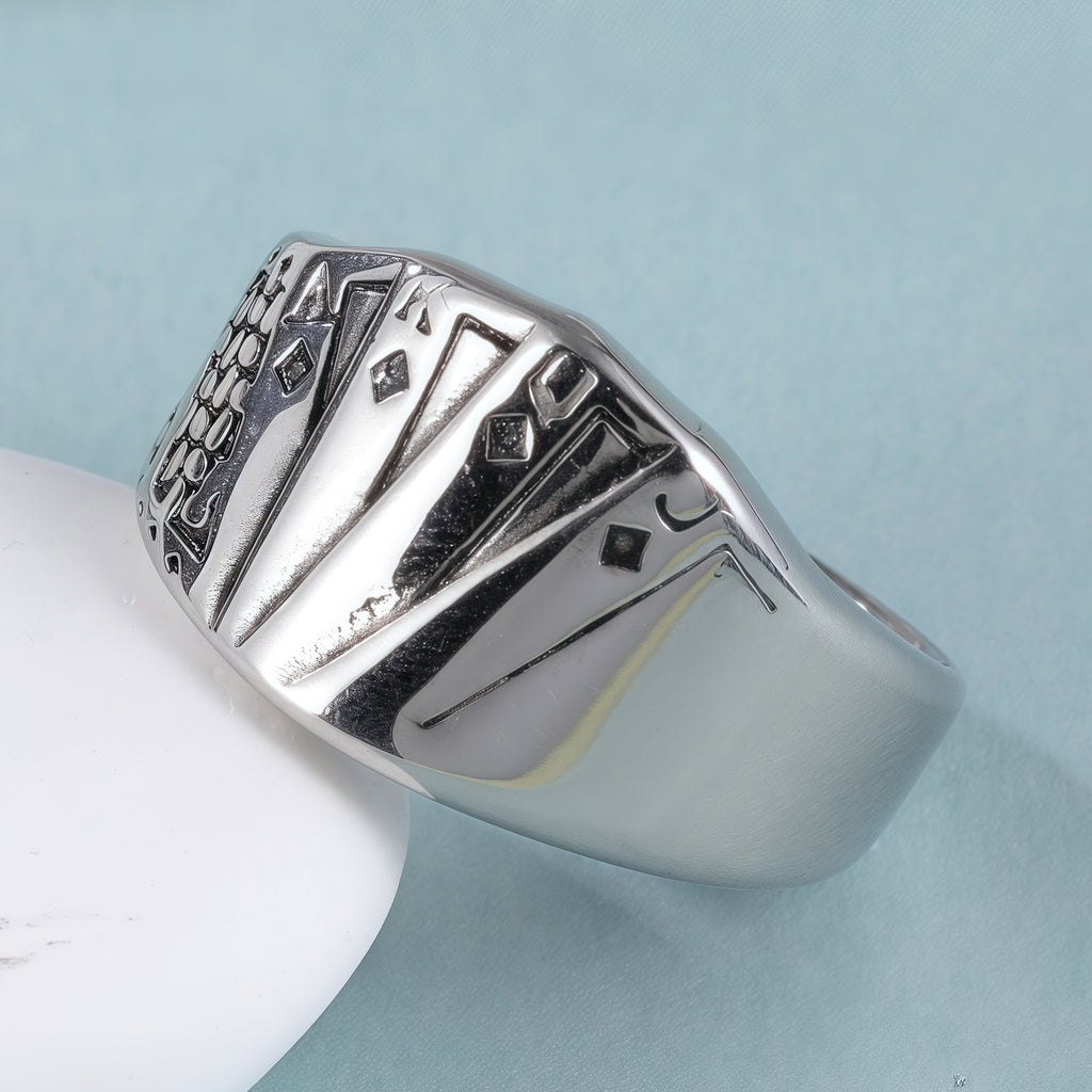 Geometric and Fan Design Stainless Steel Ring with Unique Geometric Patterns and Fan Carving, Modern Stylish Style, Perfect Fashion Ring for Men, Ideal Gift