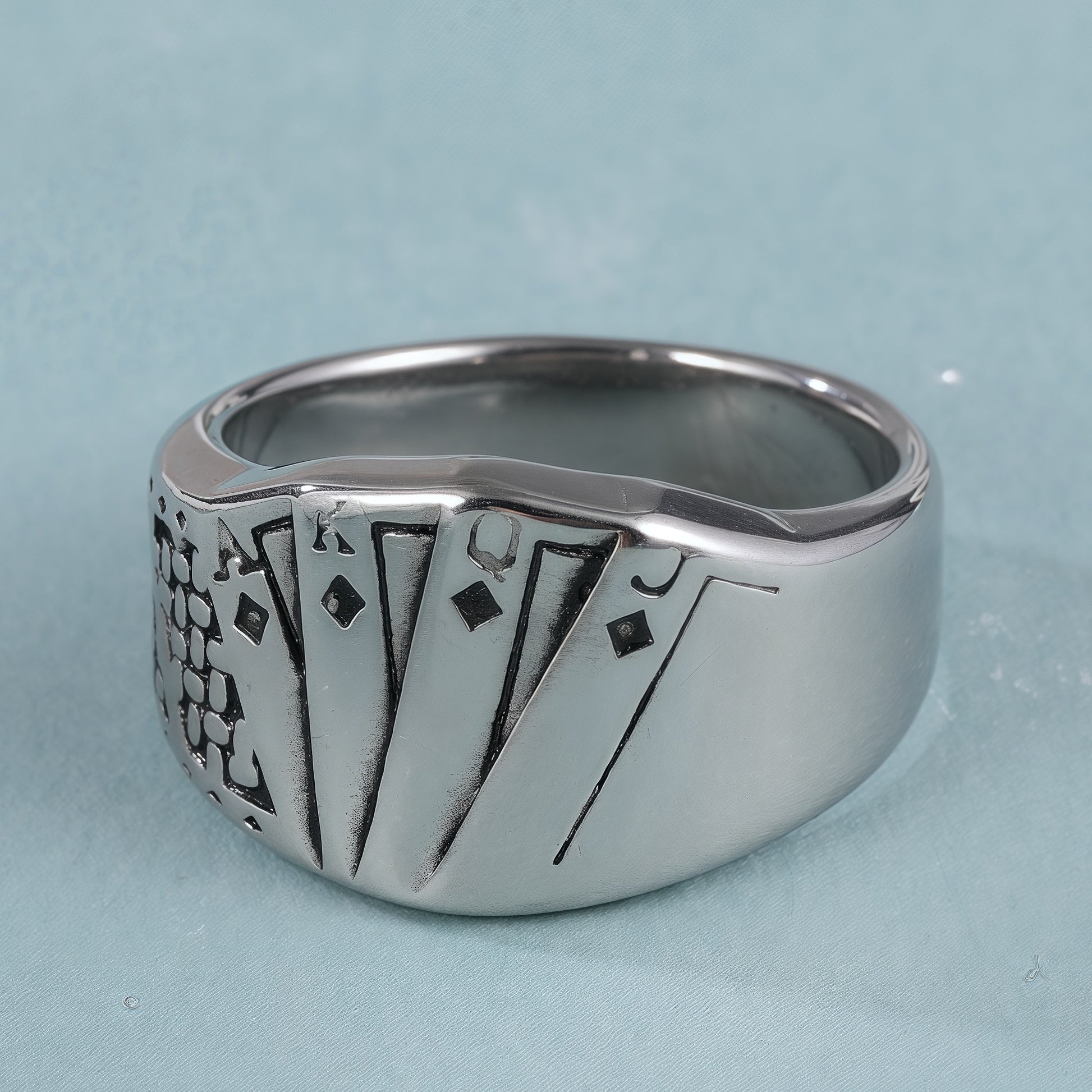 Geometric and Fan Design Stainless Steel Ring with Unique Geometric Patterns and Fan Carving, Modern Stylish Style, Perfect Fashion Ring for Men, Ideal Gift
