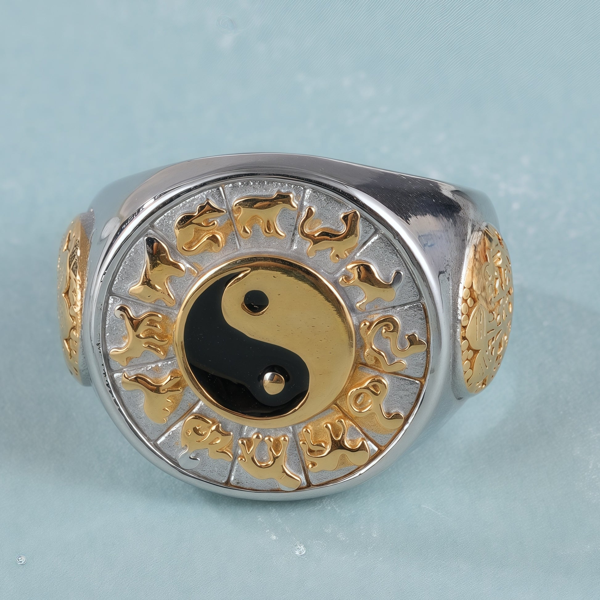 Yin-Yang Stainless Steel Ring with Yin-Yang Tai Chi and Zodiac Animal Symbols, Classic Chinese Style, Perfect Fashion Ring for Men, Ideal Gift