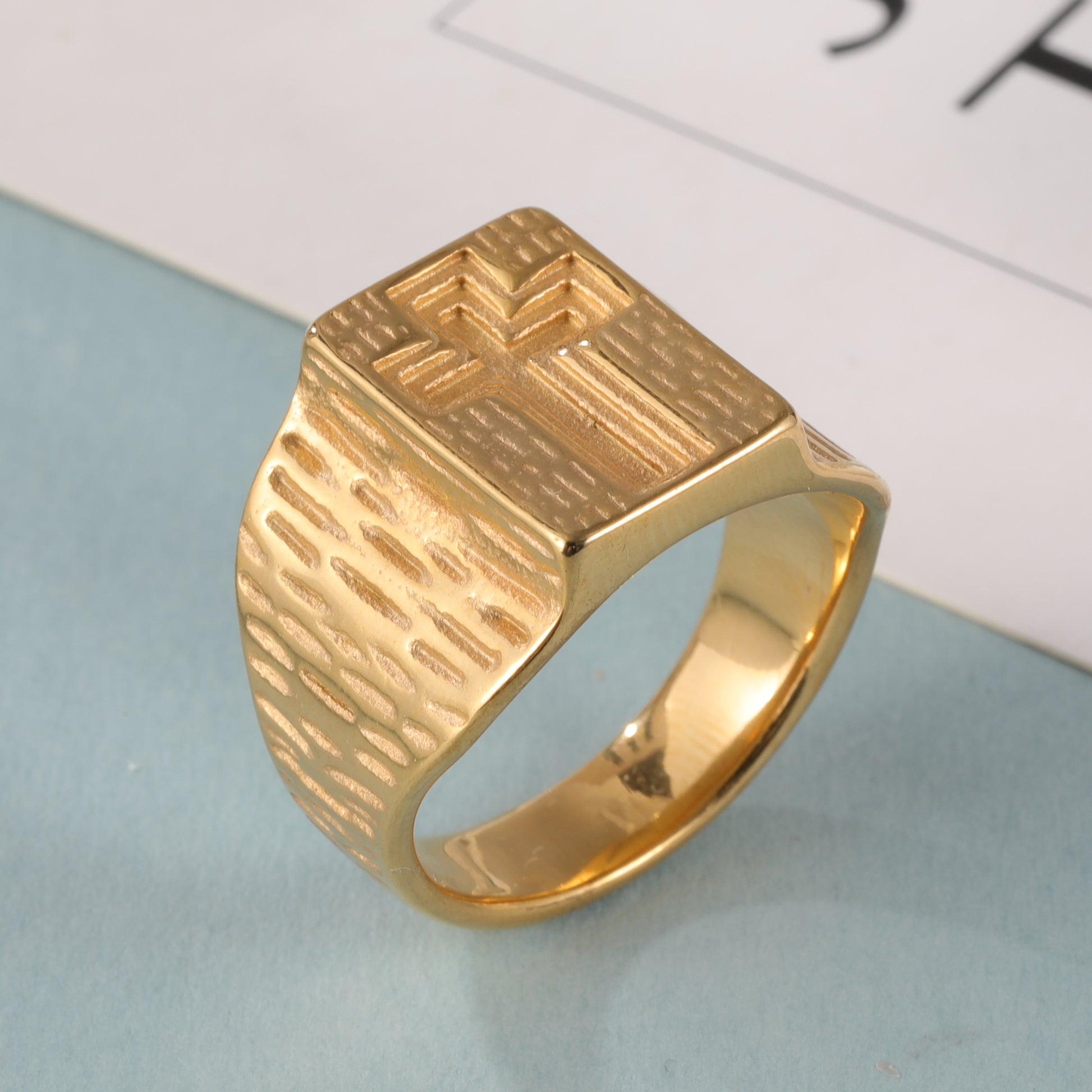 24k Gold Plated Cross Stainless Steel Men's Ring丨G002342