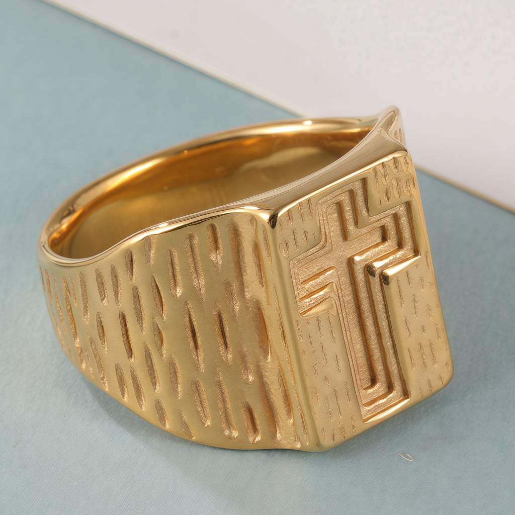 24k Gold Plated Cross Stainless Steel Men's Ring丨G002342