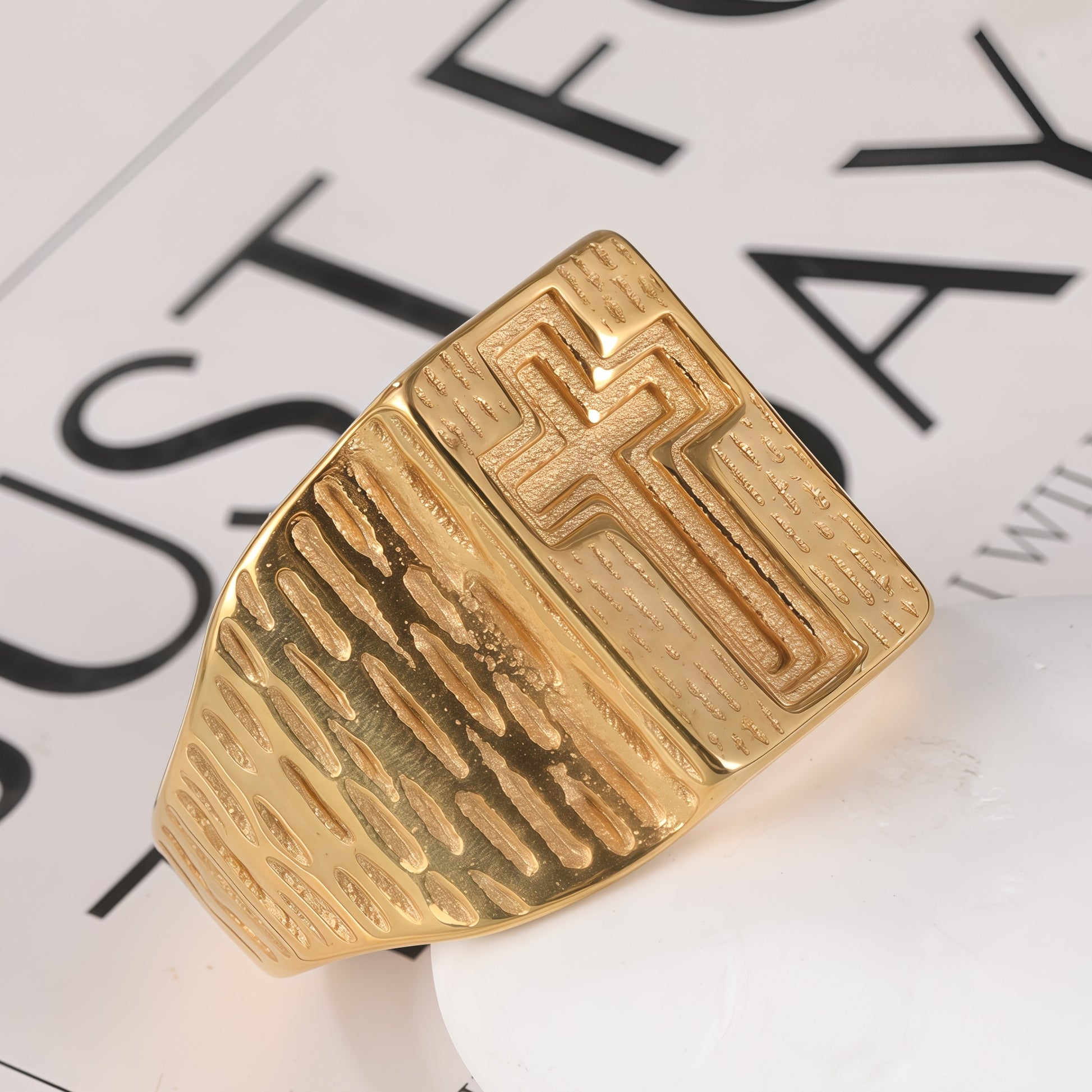 24k Gold Plated Cross Stainless Steel Men's Ring丨G002342