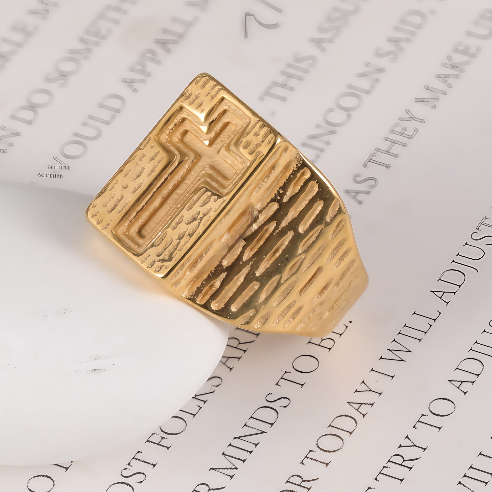 24k Gold Plated Cross Stainless Steel Men's Ring丨G002342