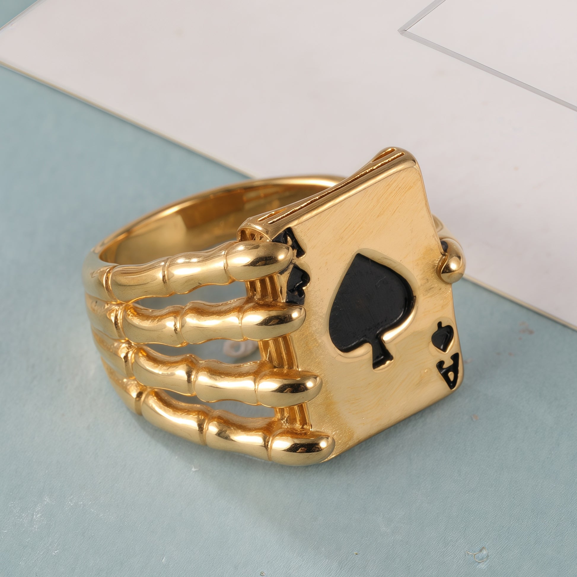 Fashionable Unique Skull Holding Playing Cards Stainless Steel Men's Ring丨G003770