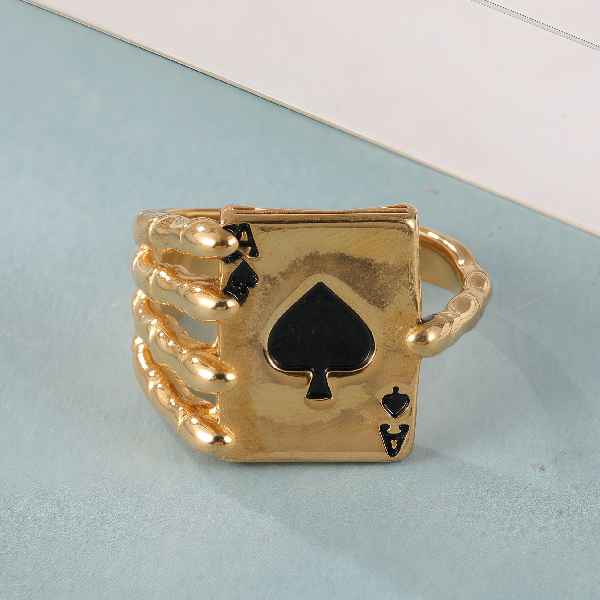 Fashionable Unique Skull Holding Playing Cards Stainless Steel Men's Ring丨G003770