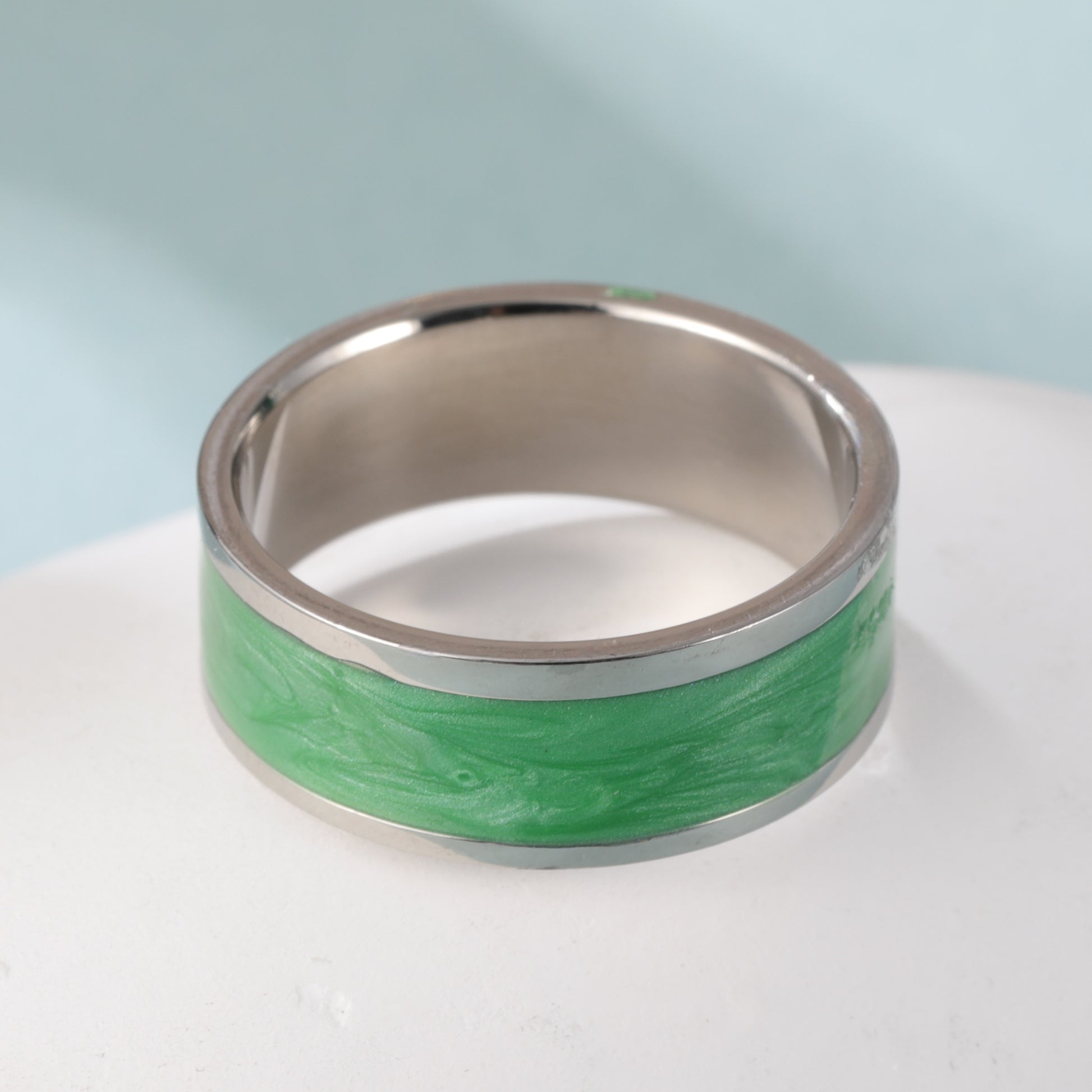 【Minimalist Green Design】Stainless Steel Ring with Green Textured Inlay, Modern Stylish Style, Perfect Fashion Ring for Men/Women, Ideal Gift
