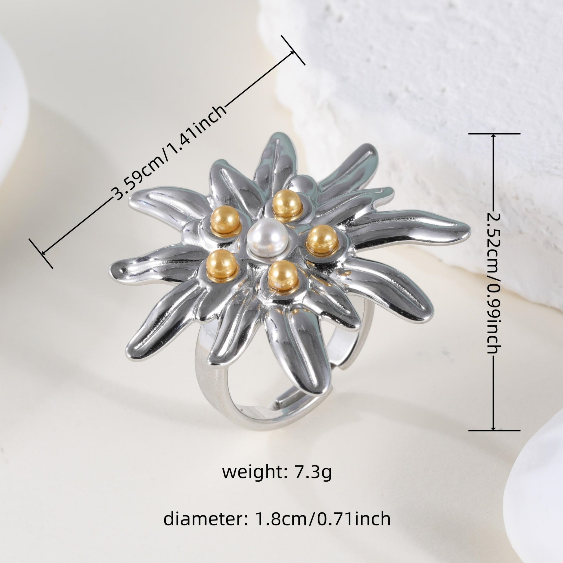 Elegant Ladies Flower Pearl Stainless Steel Ladies Waterproof Ring丨K003674