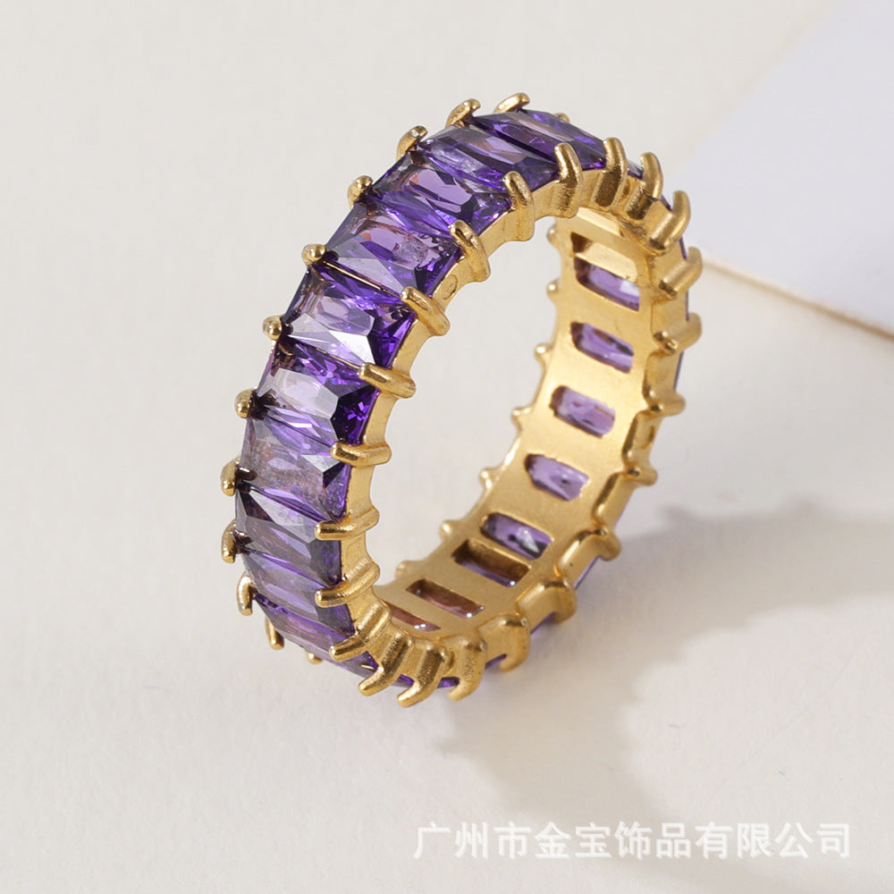 Women's stainless steel ring with colored zircon | G005626