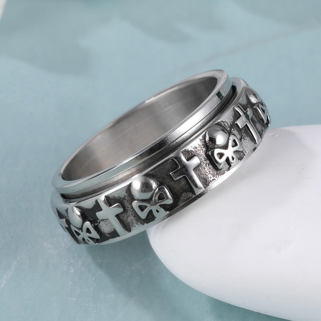 Vintage Hip-Hop Punk Skull Cross Design Rotating Stainless Steel Ring丨G002600