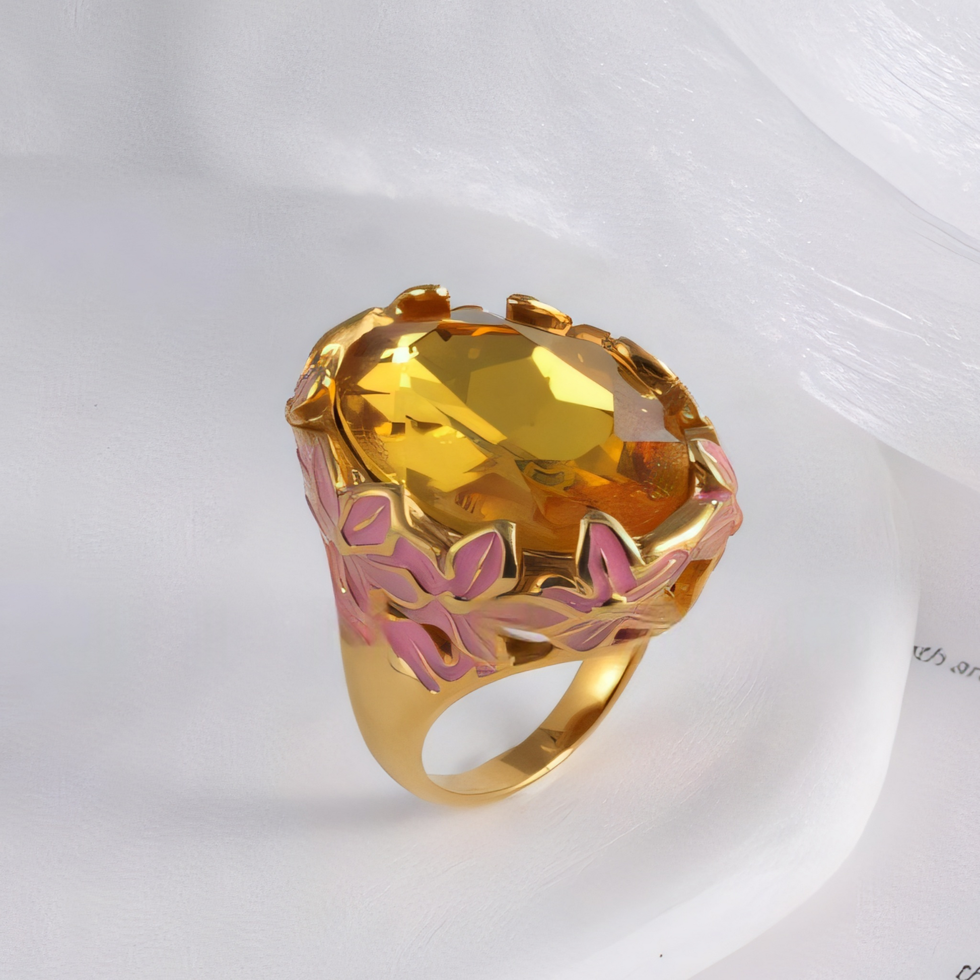 24K Gold Plated Stainless Steel Rings with Artificial Gemstones & Pearls
