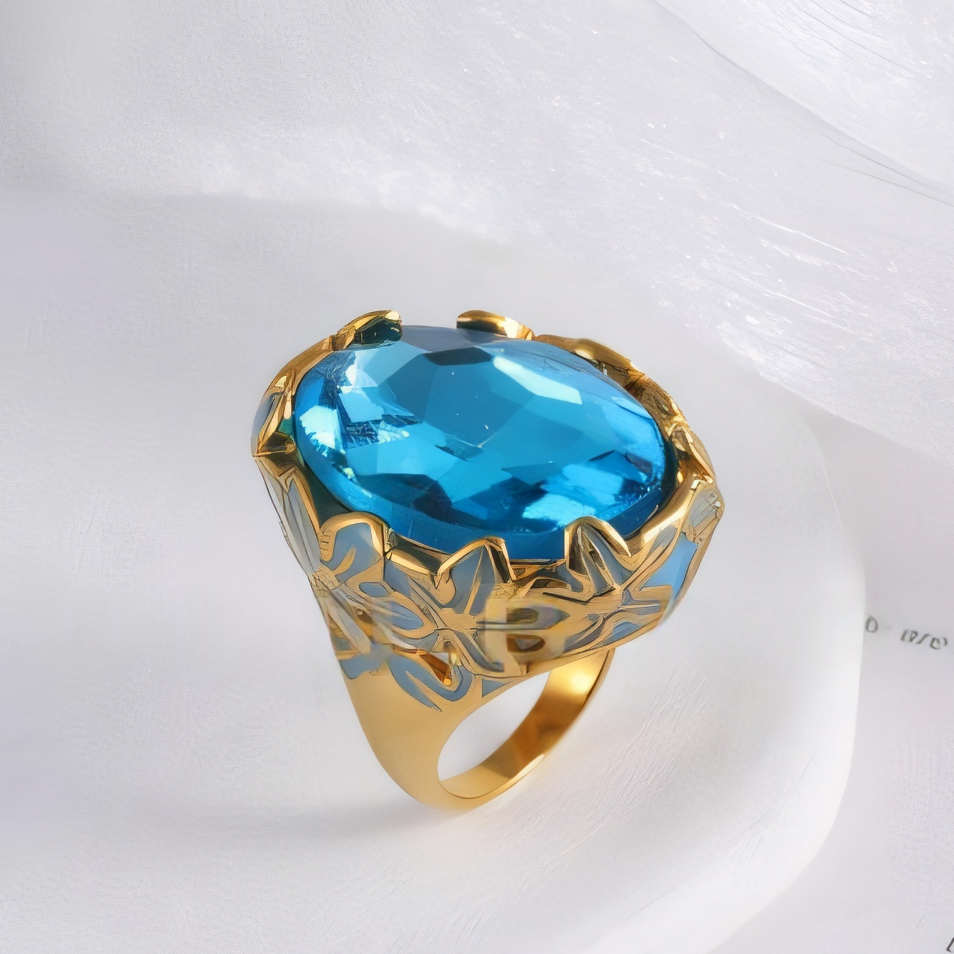 24K Gold Plated Stainless Steel Rings with Artificial Gemstones & Pearls