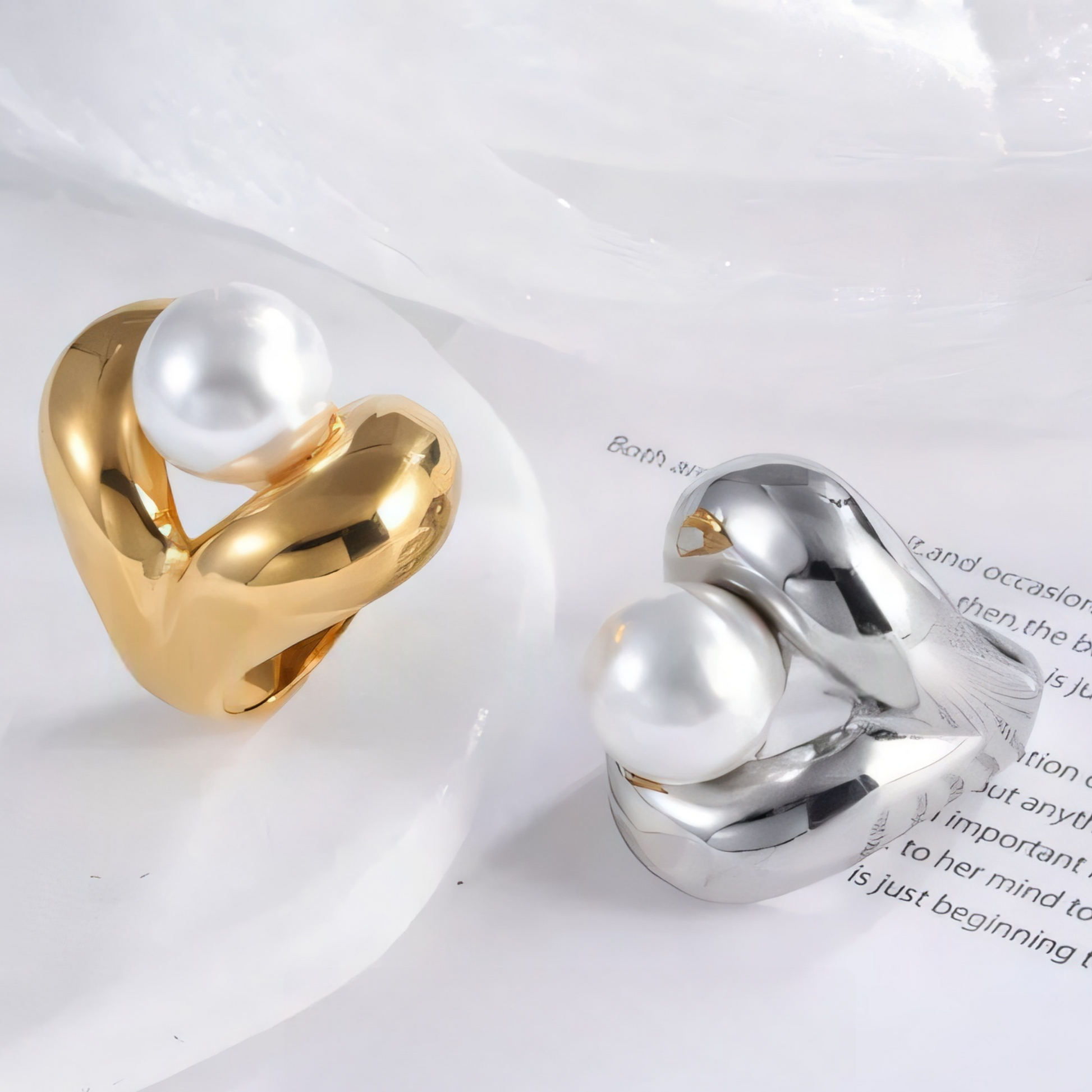 Heart-Shaped Pearl Simple Stainless Steel Women's Ring | G004507
