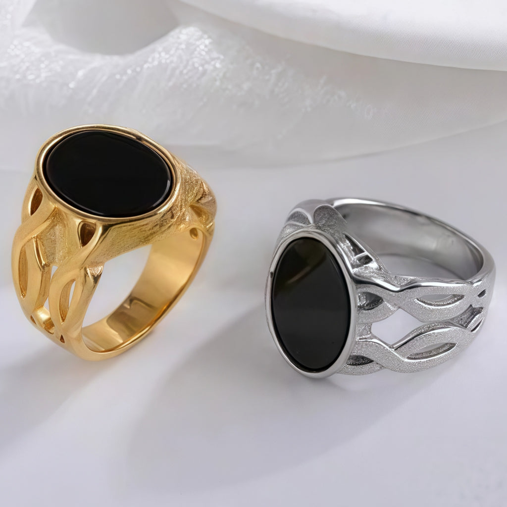 Vintage Hollow Oval Stainless Steel Ring for Men | K002667