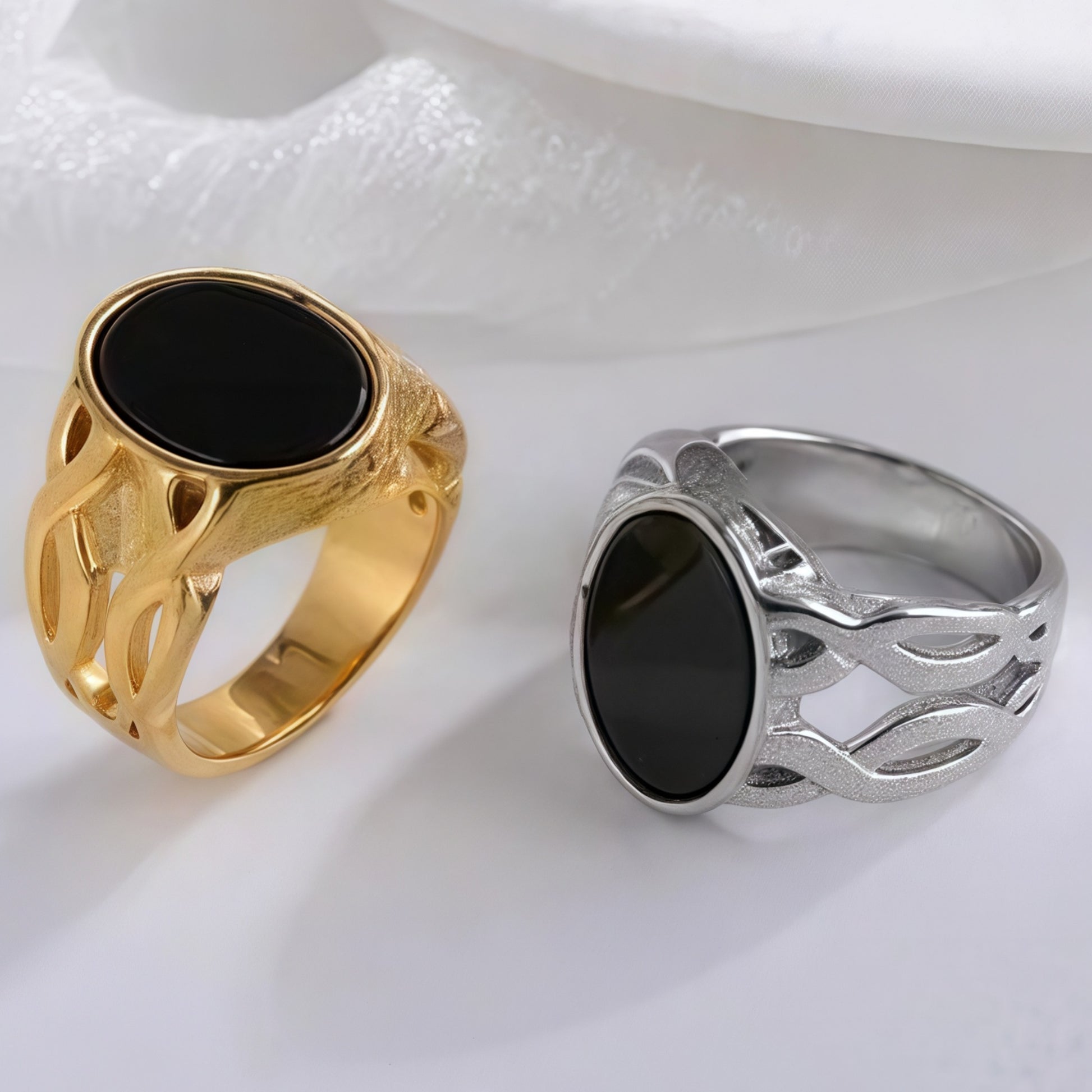 Vintage Hollow Oval Stainless Steel Ring for Men | K002667