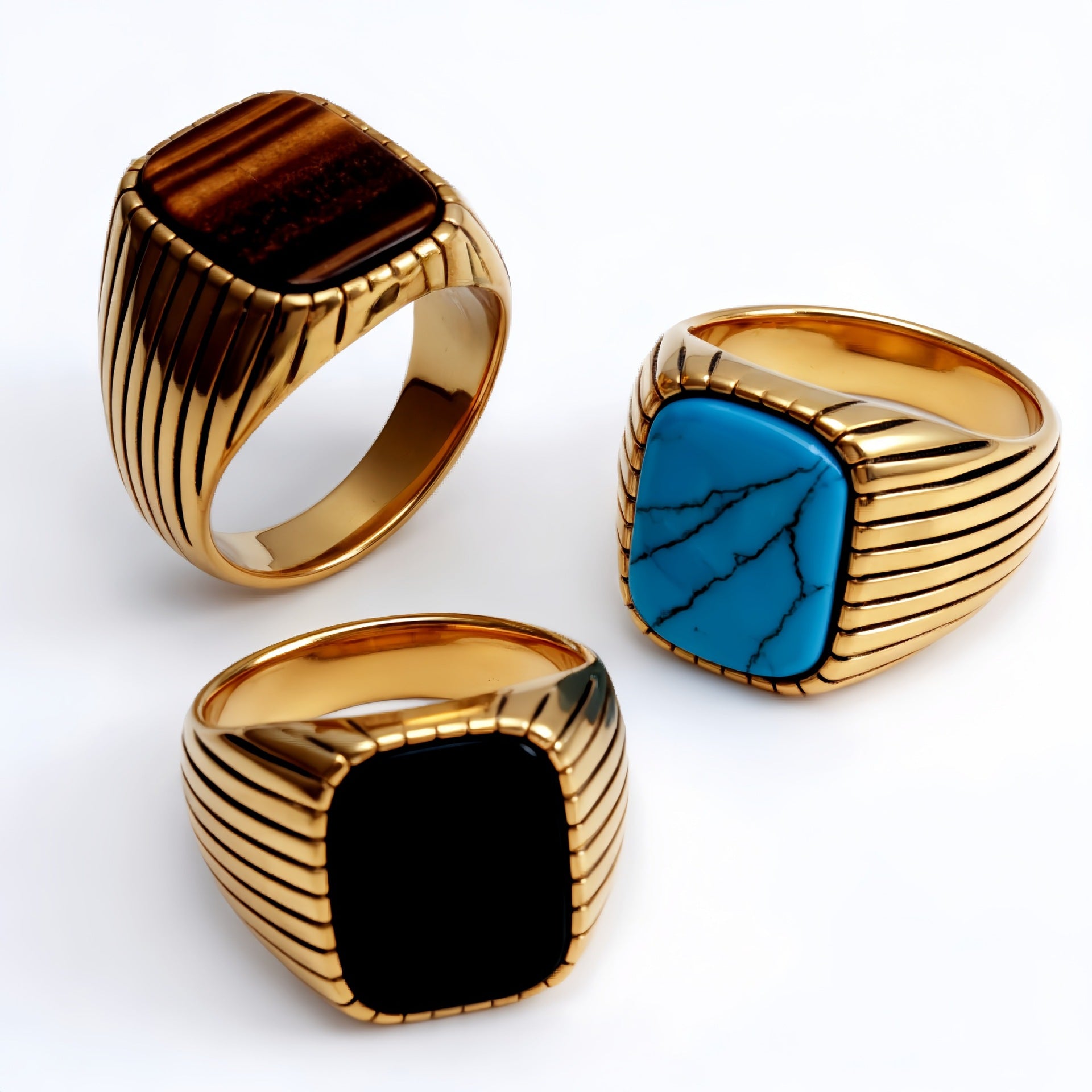 Striped Gold - set Square Gemstone Ring, a Choice of Personality and Fashion | K00165