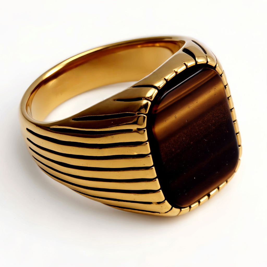 Striped Gold - set Square Gemstone Ring, a Choice of Personality and Fashion | K00165