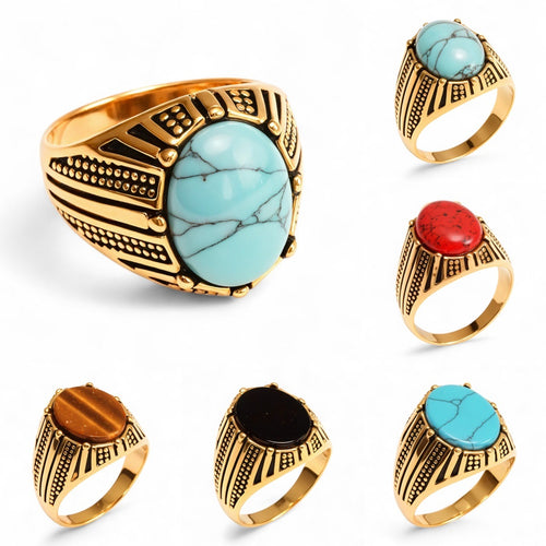 European and American hot-selling men's personalized stainless steel inlaid glass gem ring men