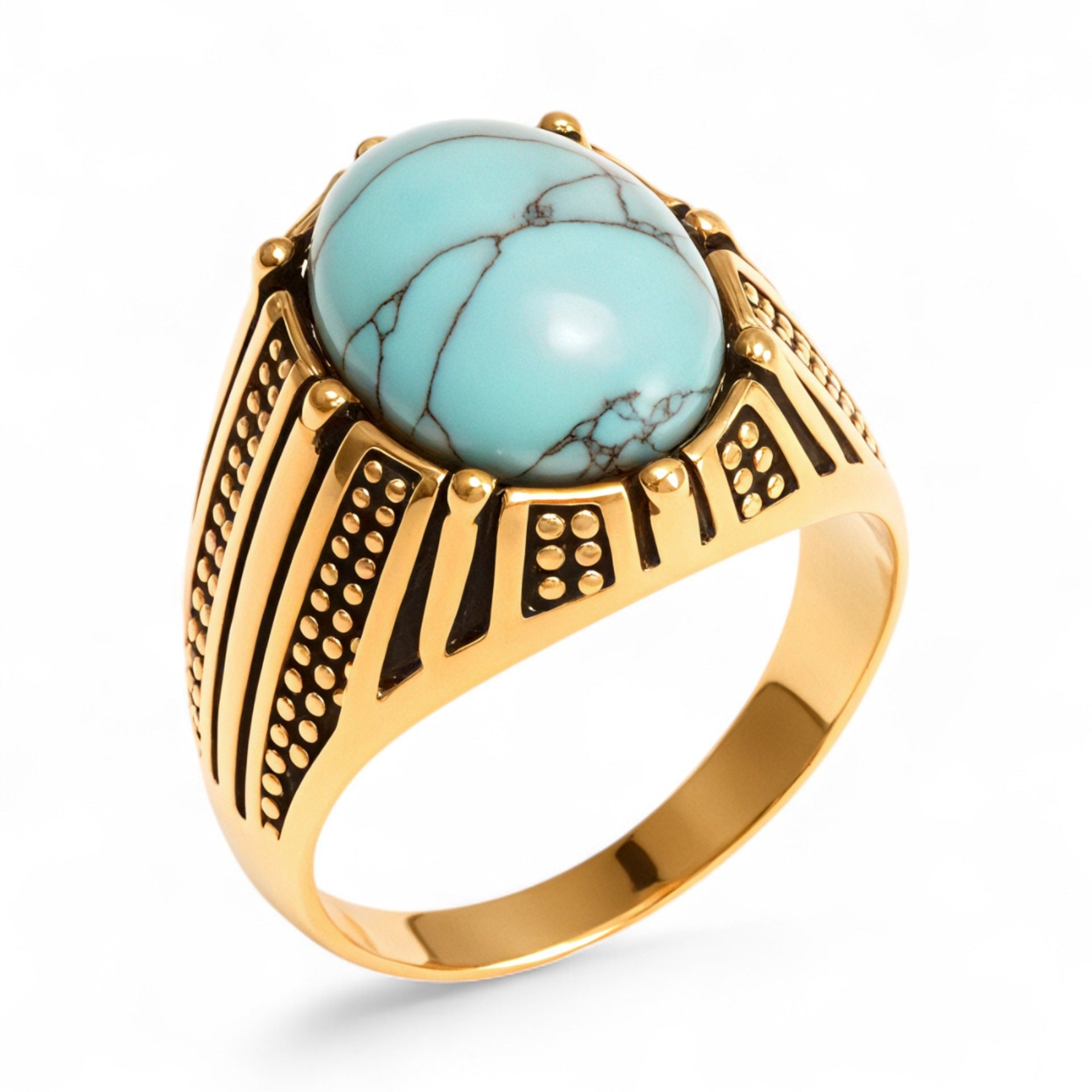 European and American hot-selling men's personalized stainless steel inlaid glass gem ring men