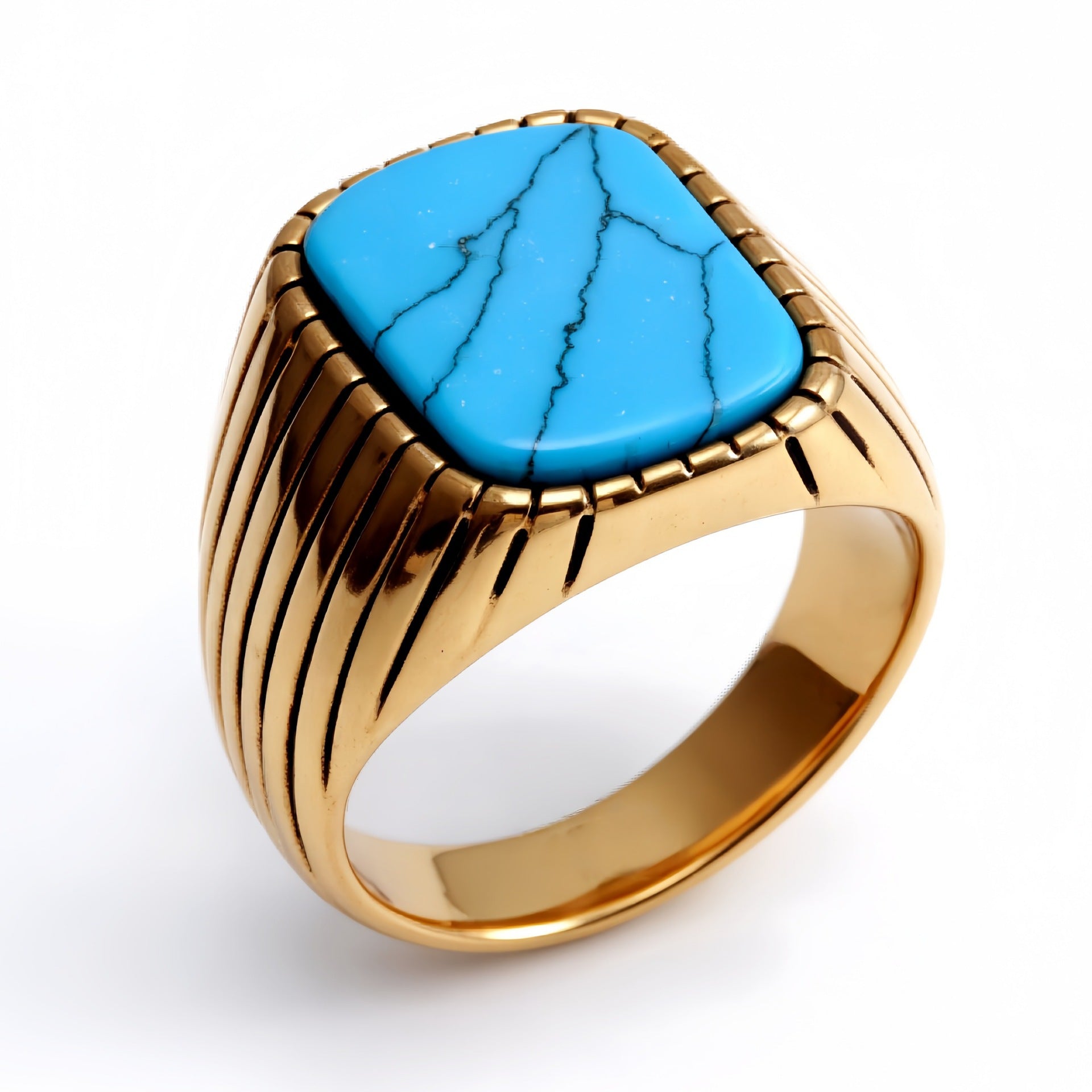 Striped Gold - set Square Gemstone Ring, a Choice of Personality and Fashion | K00165
