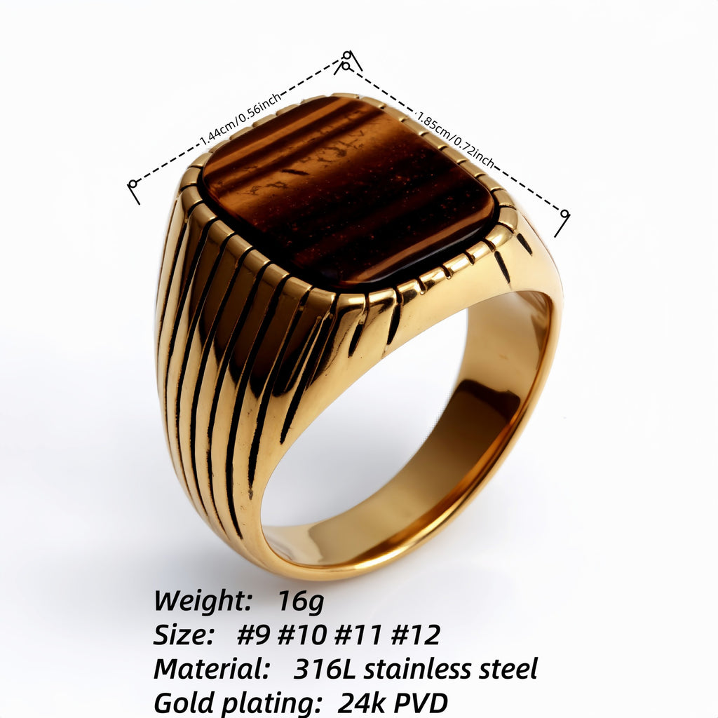 Striped Gold - set Square Gemstone Ring, a Choice of Personality and Fashion | K00165