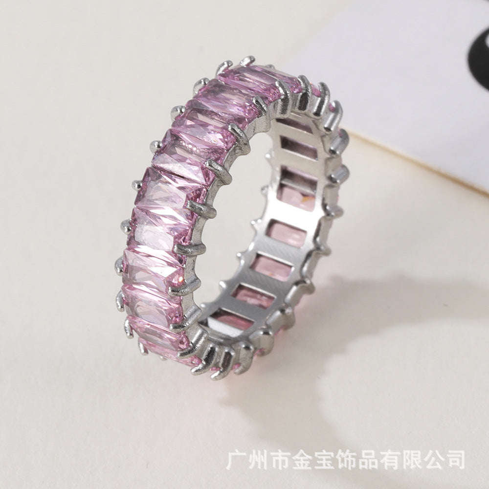 Women's stainless steel ring with colored zircon | G005626
