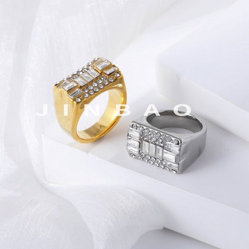 Baguette Cut Gemstone Stainless Steel Ring Elegant Design for Women | N00720