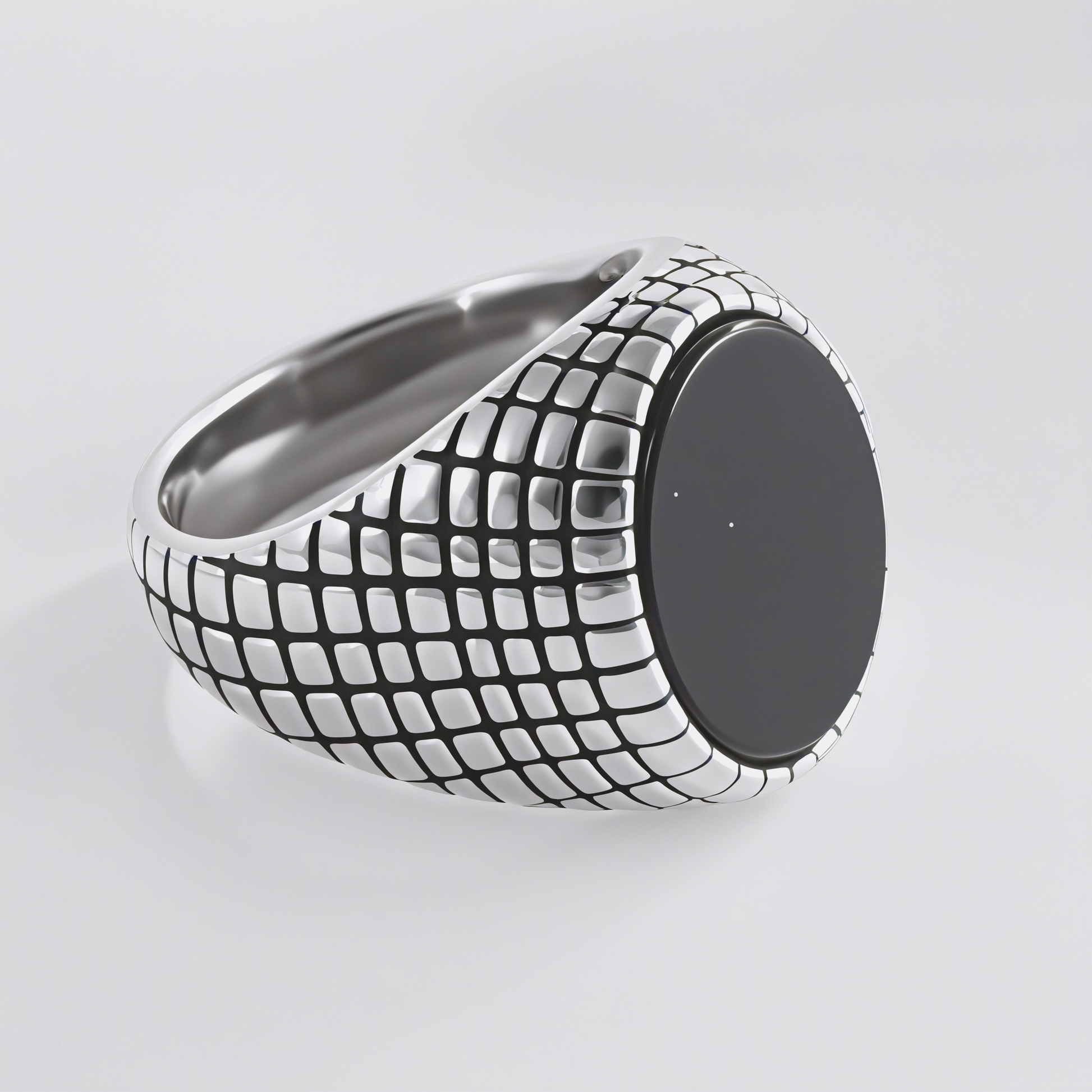Retro Grid Engraved Minimalist Black Round Stainless Steel Men's Ring | B357