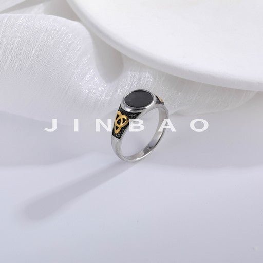 Black Round Inlaid Retro Personalized Stainless Steel Men's Ring | K002933