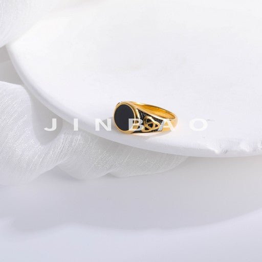 Black Round Inlaid Retro Personalized Stainless Steel Men's Ring | K002933
