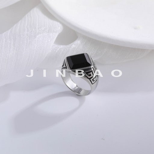 Black Signet Stainless Steel Ring Retro Style For Men | K002785