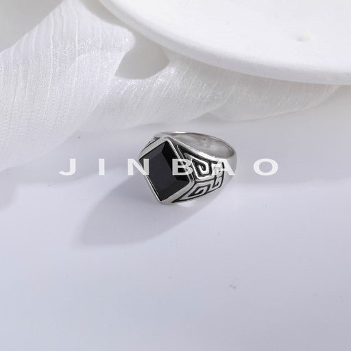 Black Signet Stainless Steel Ring Retro Style For Men | K002785