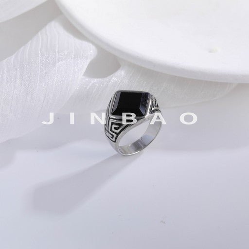Black Signet Stainless Steel Ring Retro Style For Men | K002785