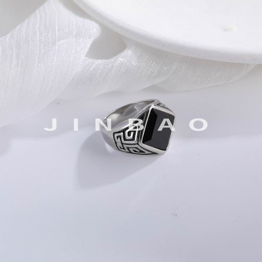 Black Signet Stainless Steel Ring Retro Style For Men | K002785