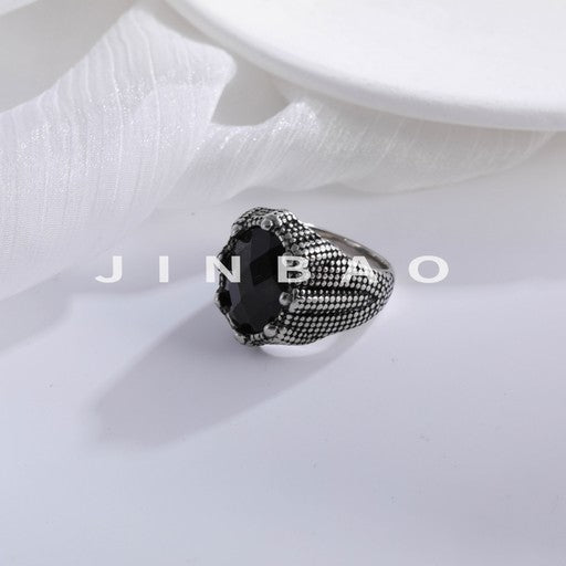 Bold Gemstone Inlay Stainless Steel Retro Ring for Men | BL459