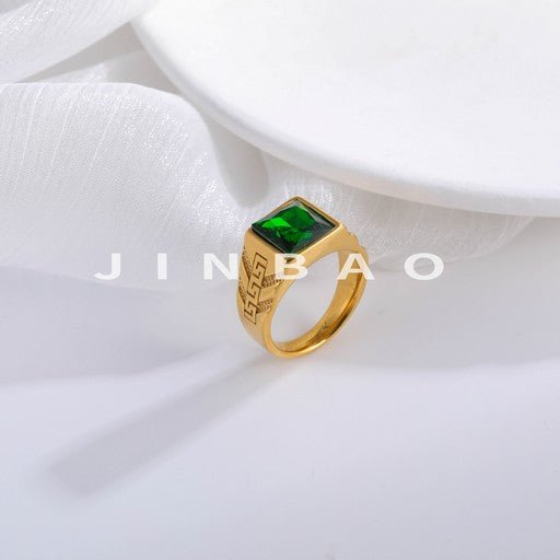 Bold Square Gemstone Stainless Steel Ring Greek Key Design for Men | BL1099-JinBaoJewelry