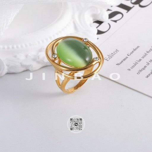 Bold Stainless Steel Color Gemstone Ring Classic Fashion for Women | G004598